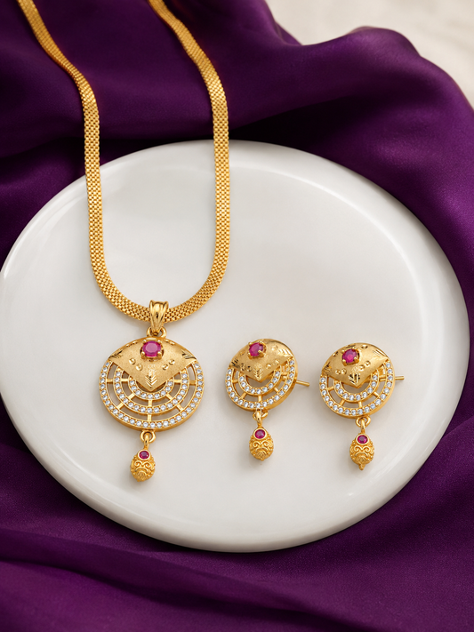 Premium Gold Plated Pendant Set for Women | Pendant with Earrings