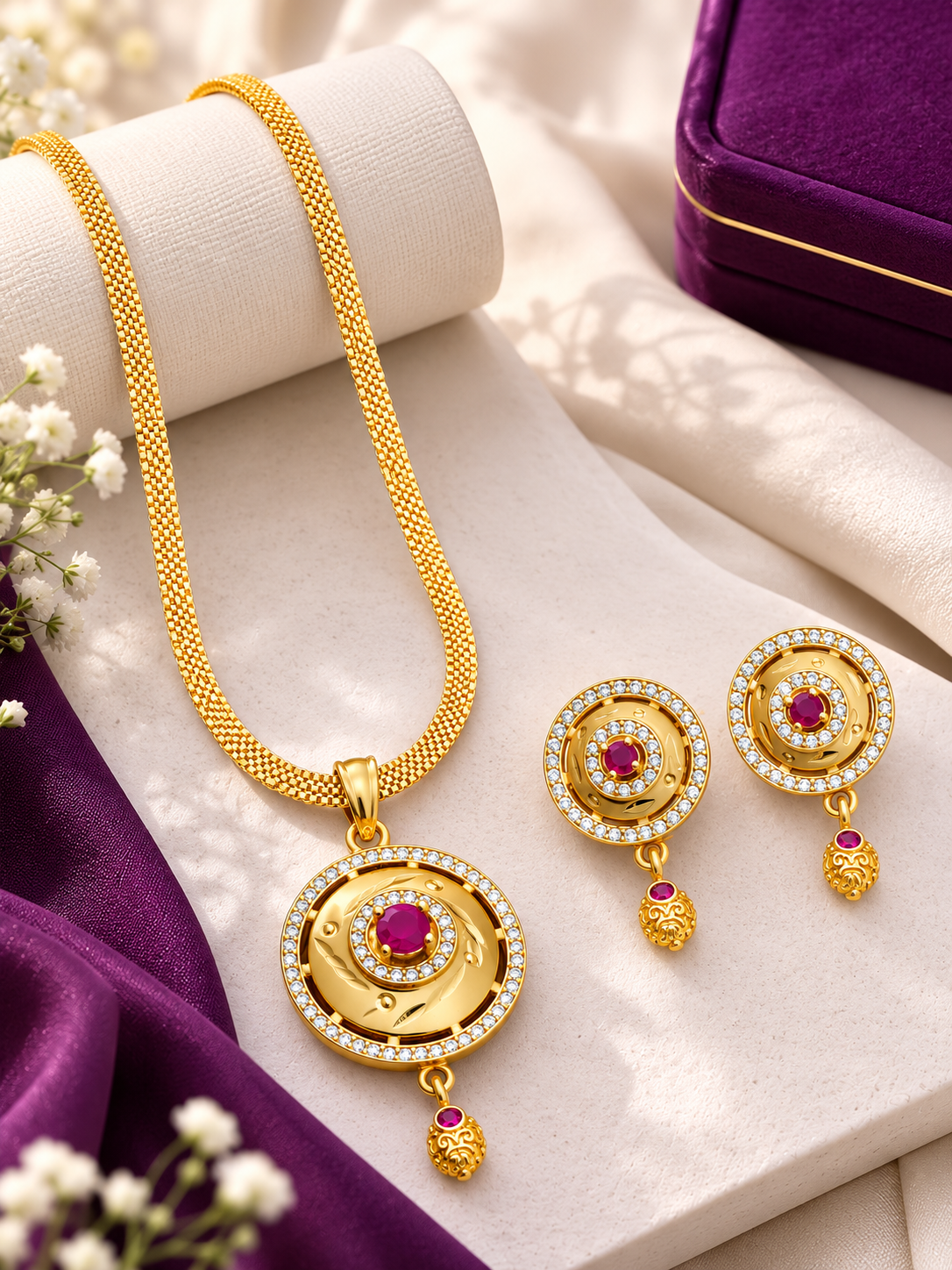 Premium Gold Plated Pendant Set for Women | Pendant with Earrings