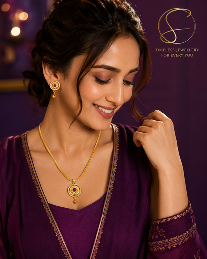 Premium Gold Plated Pendant Set for Women | Pendant with Earrings
