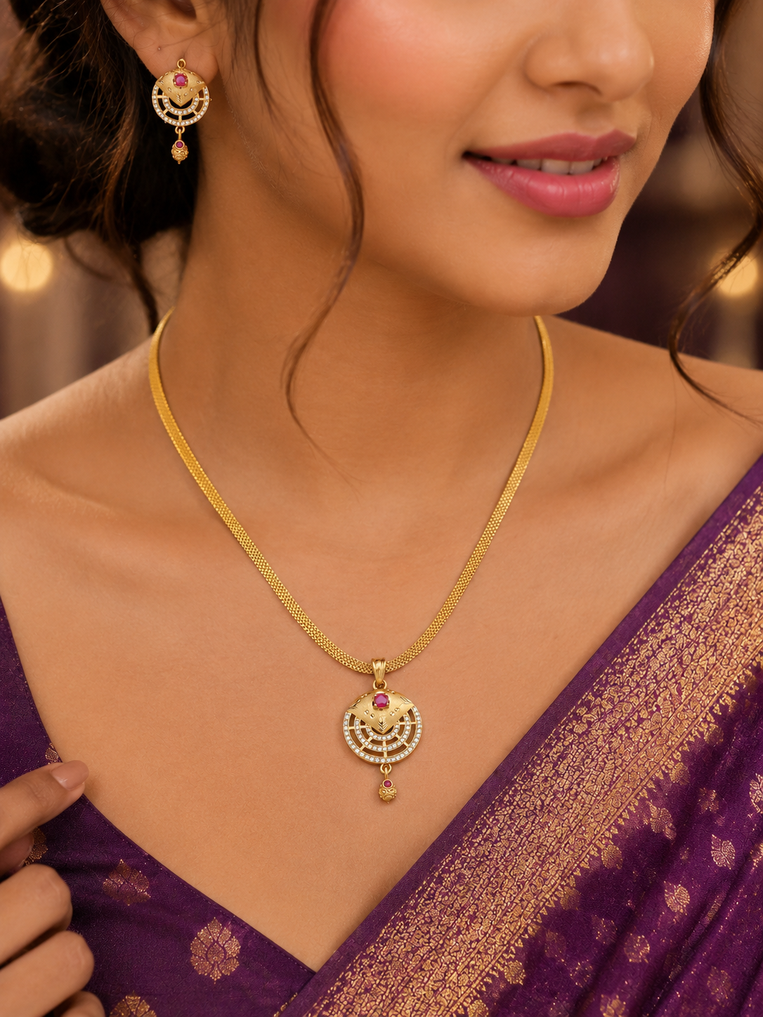 Premium Gold Plated Pendant Set for Women | Pendant with Earrings