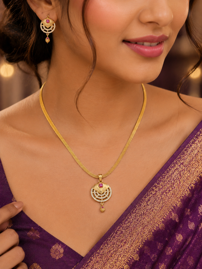 Premium Gold Plated Pendant Set for Women | Pendant with Earrings