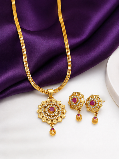 Premium Gold Plated Pendant Set for Women | Pendant with Earrings