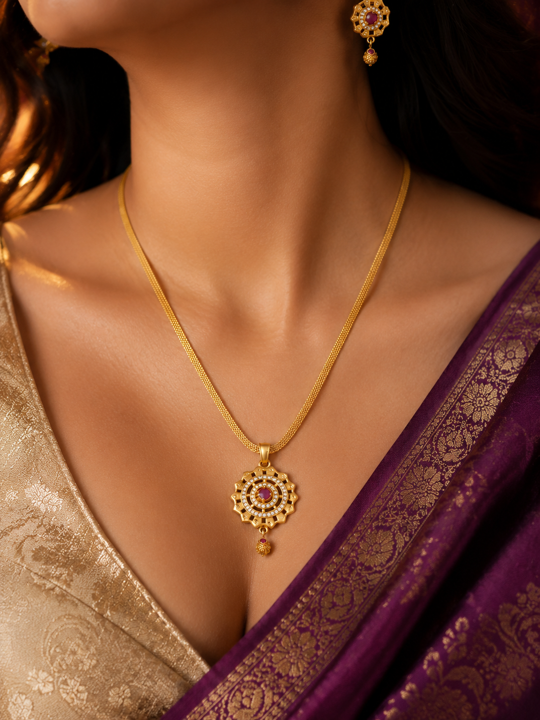 Premium Gold Plated Pendant Set for Women | Pendant with Earrings