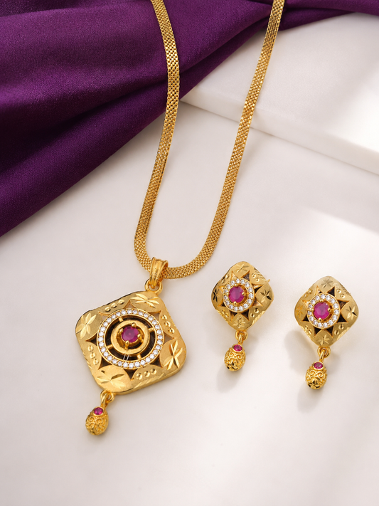 Premium Gold Plated Pendant Set for Women | Pendant with Earrings