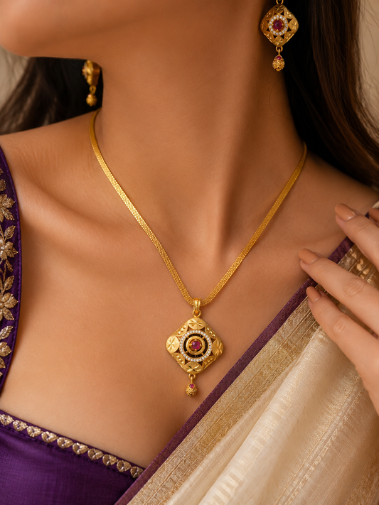 Premium Gold Plated Pendant Set for Women | Pendant with Earrings