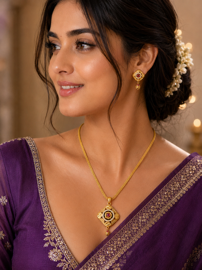 Premium Gold Plated Pendant Set for Women | Pendant with Earrings