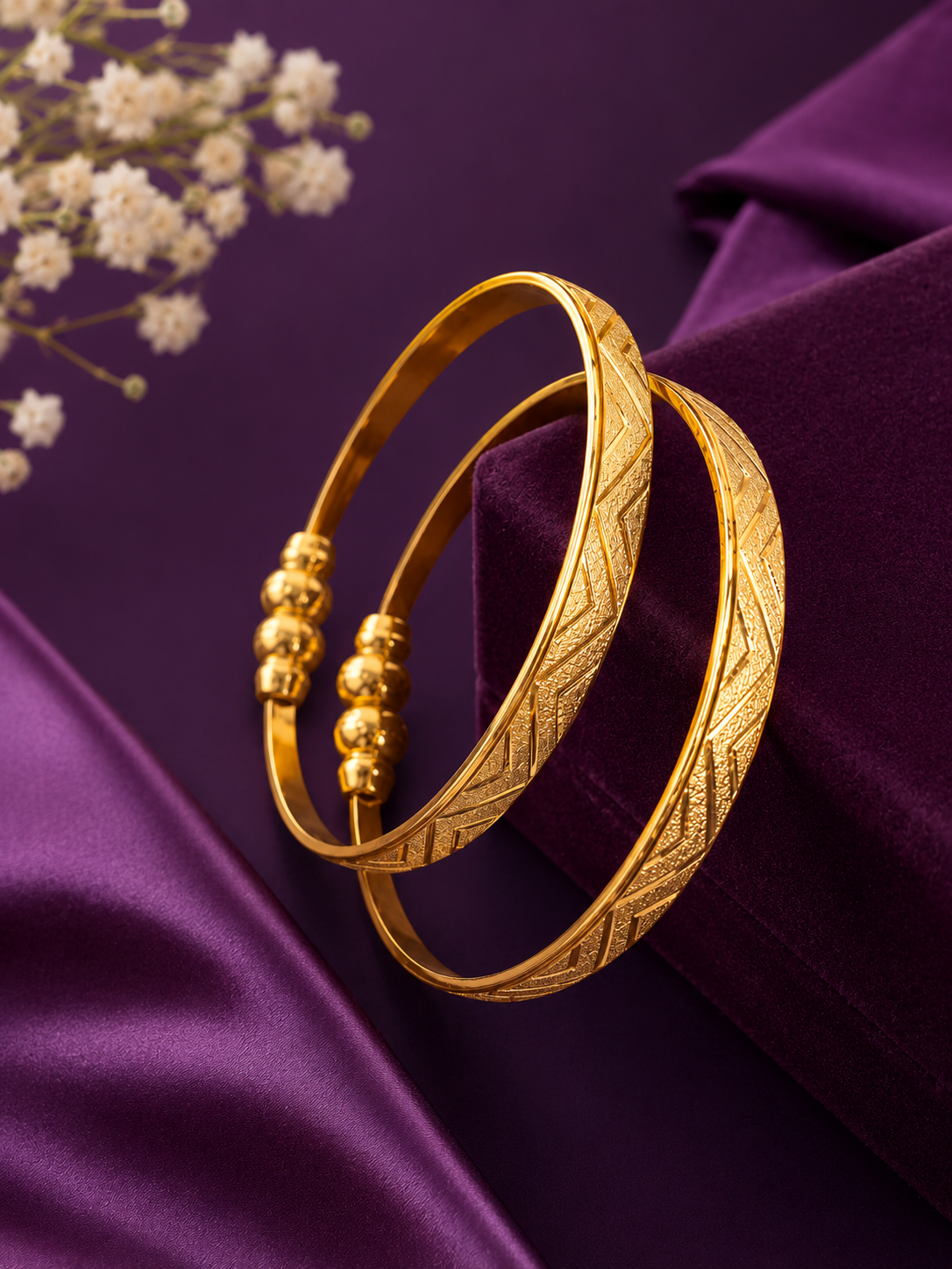 Premium Gold Plated Free Size Bangles | Kadli | Set of 2