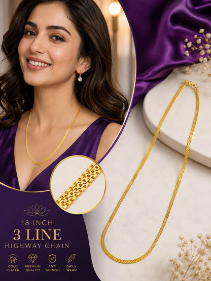 Premium Gold Plated 3 Line Highway Chain